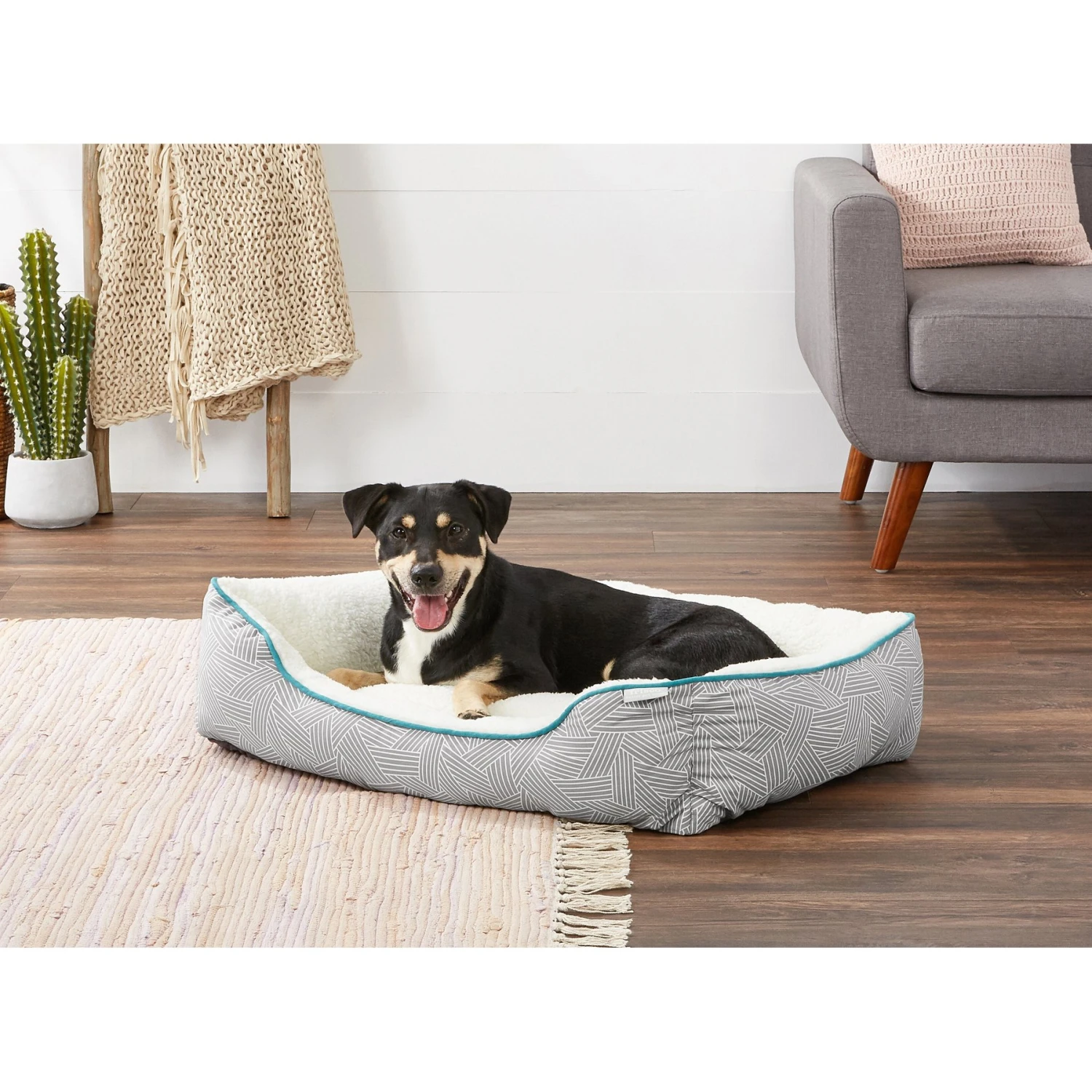 Frisco Sherpa Rectangular Bolster Cat & Dog Bed