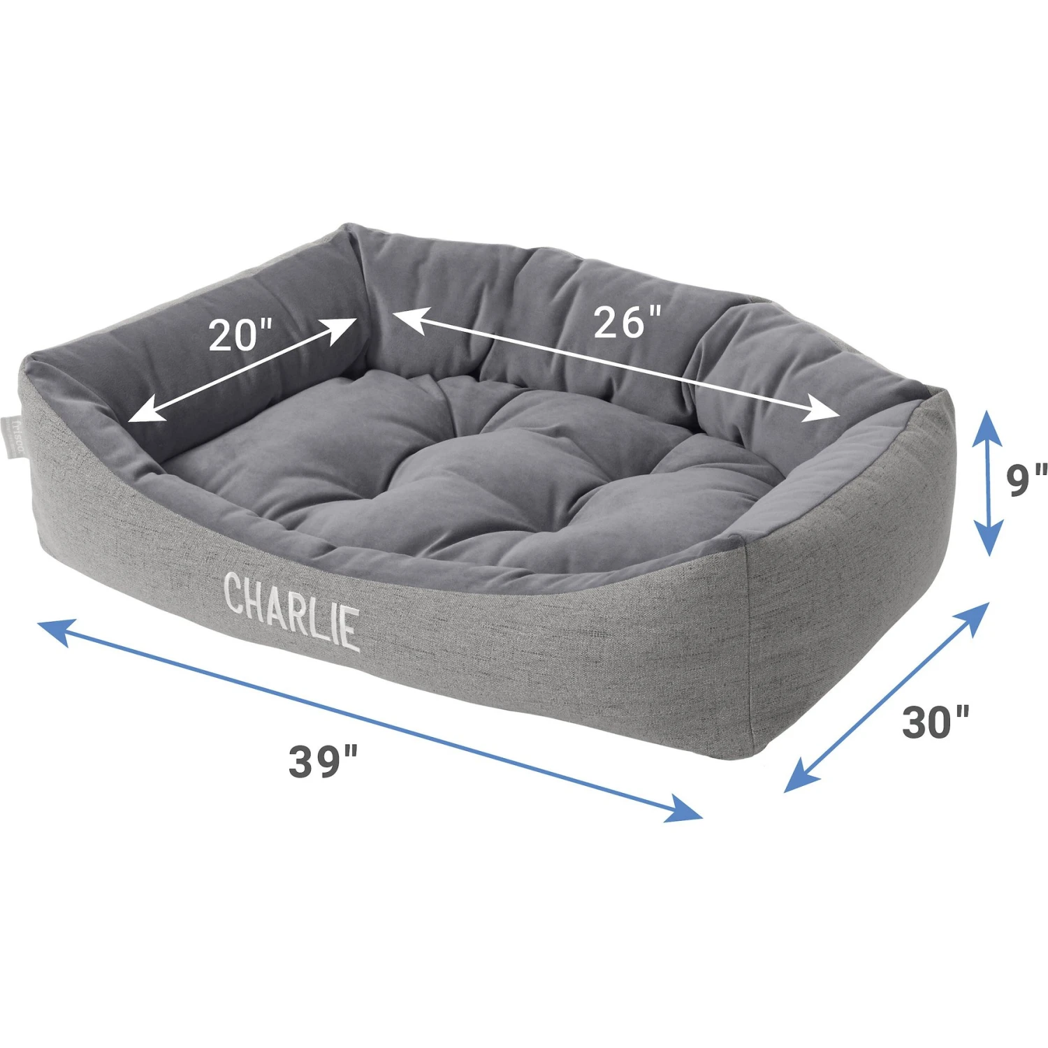 Frisco Rectangular Personalized Bolster Dog Bed W/Removable Cover, Dark Gray, X-Large - Image 3