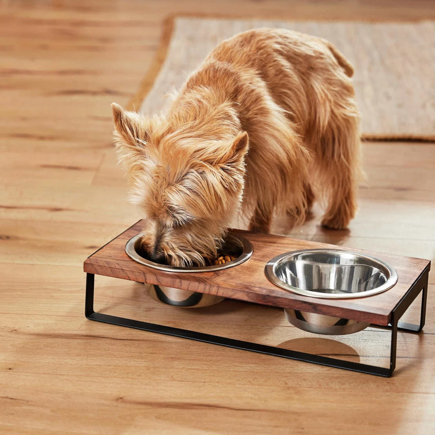 Frisco Wood Elevated Non-Skid Stainless Steel Double Diner Dog & Cat Bowl - Image 4
