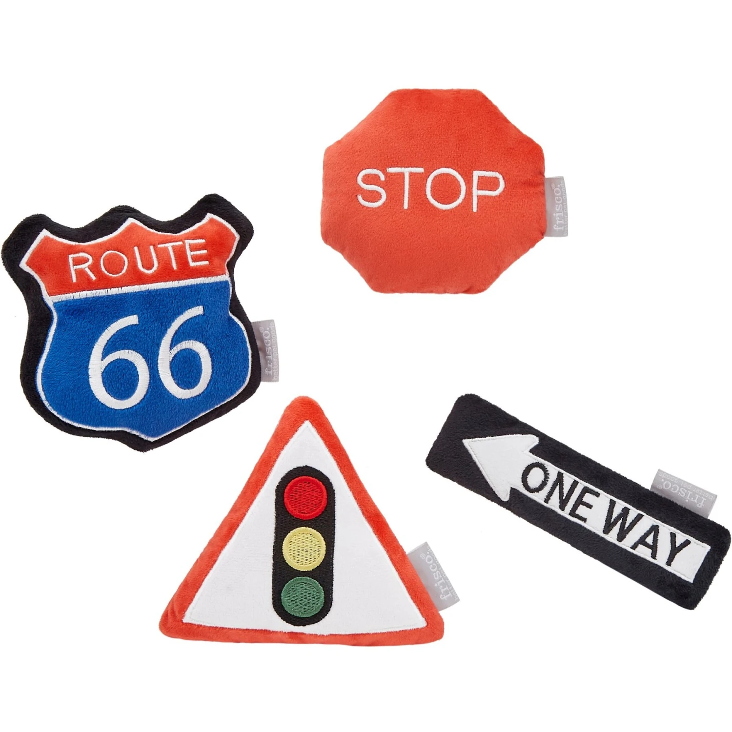 Frisco Road Trip Traffic Signs Plush Squeaky Dog Toy, 4 Count
