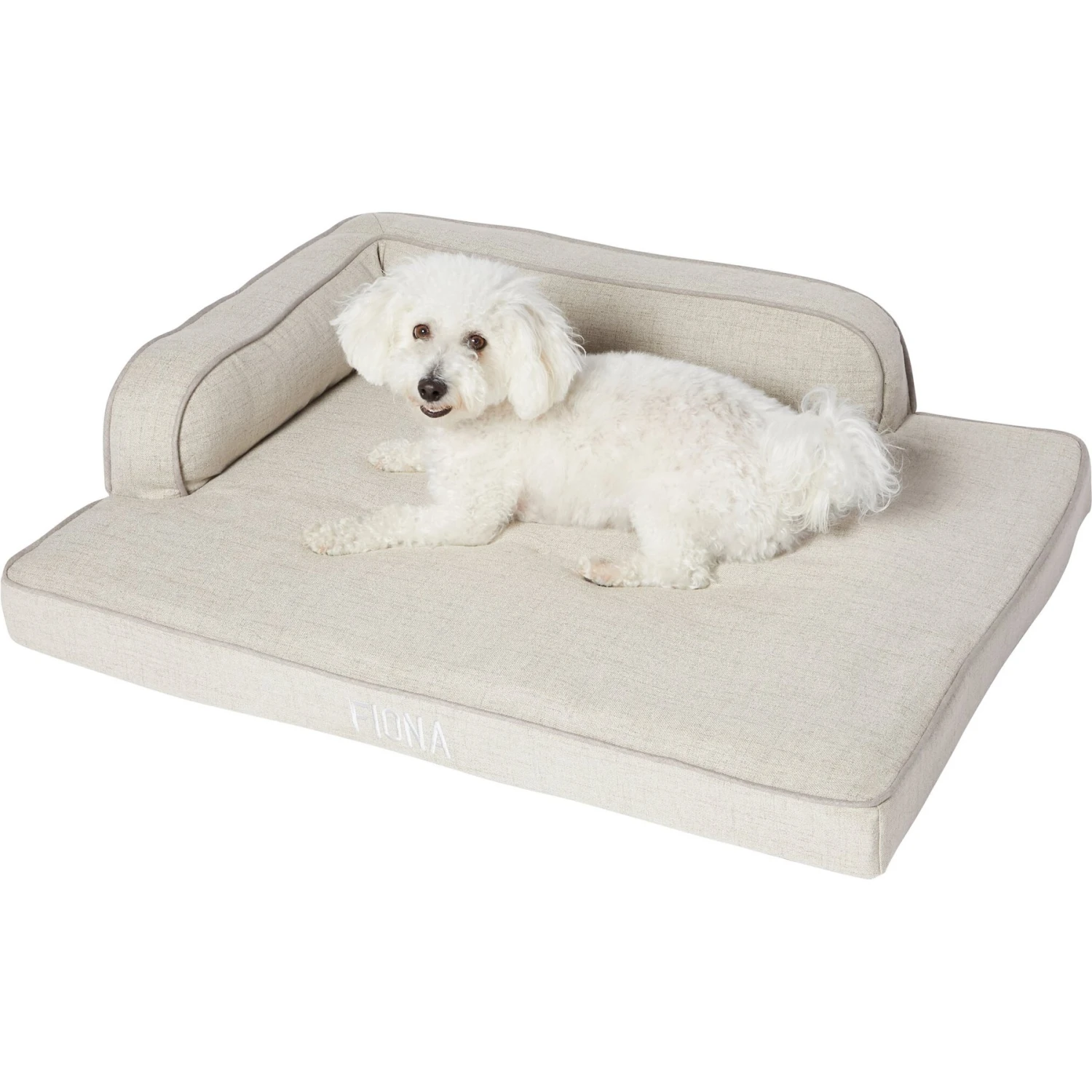 Frisco Faux Linen Corner Personalized Bolster Dog Bed W/Removable Cover - Image 3