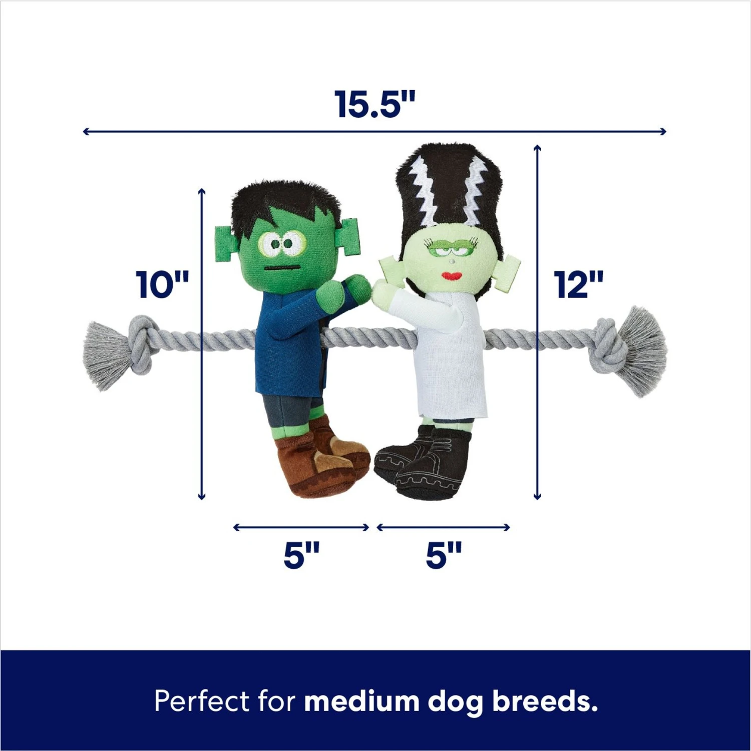 Frisco Halloween Frankenstein & Bride Plush With Rope Squeaky Dog Toy - Image 2