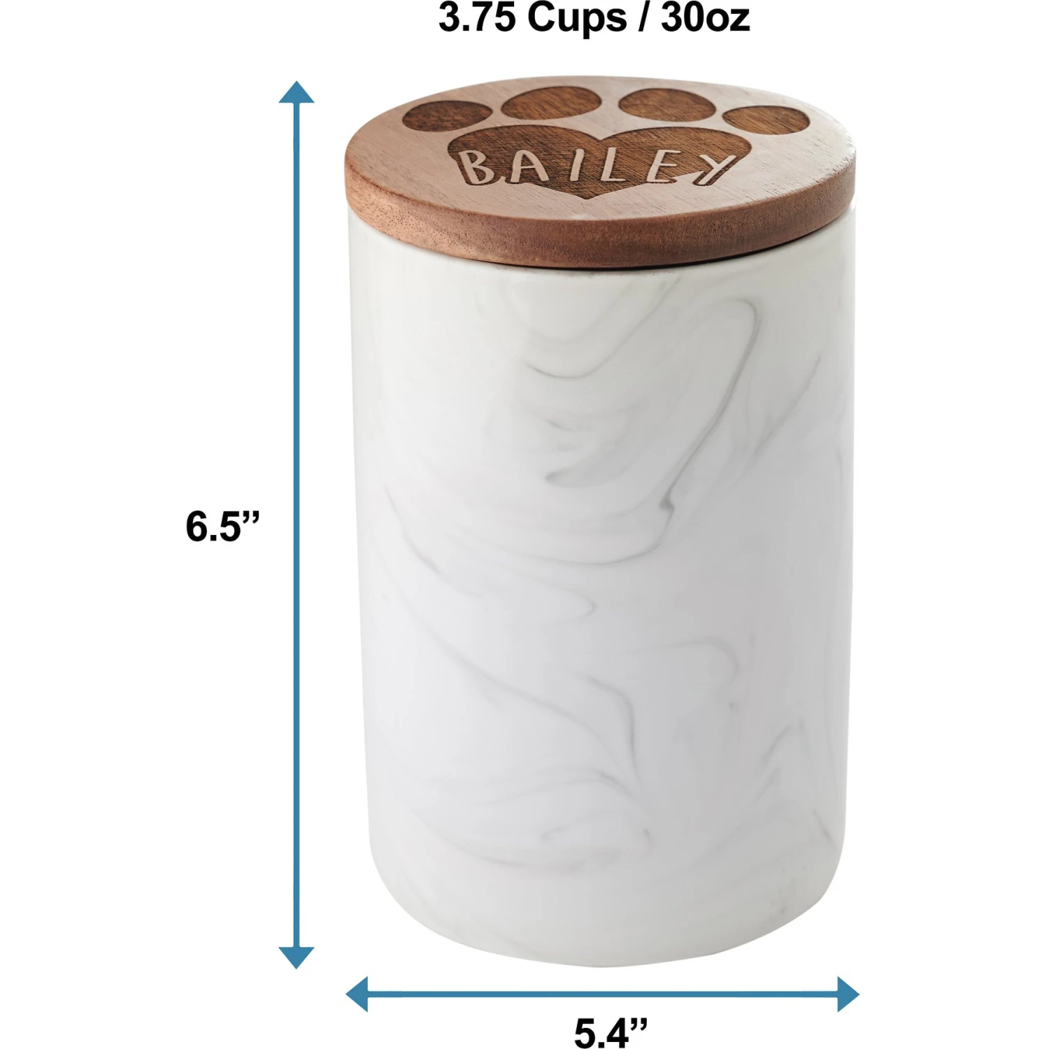 Frisco Ceramic Marble Print Personalized Treat Jar With Wood Lid, 3.75 Cups - Image 2