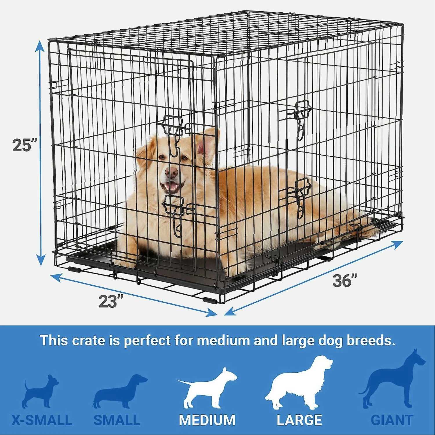 Frisco Fold & Carry Double Door Collapsible Wire Dog Crate & Mat Kit & Frisco Stainless Steel Bowl - Image 3