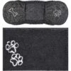 Frisco Microfiber Chenille Shammy Towel & Frisco Microfiber Chenille Paw Print Dog & Cat Mat, Dark Gray
