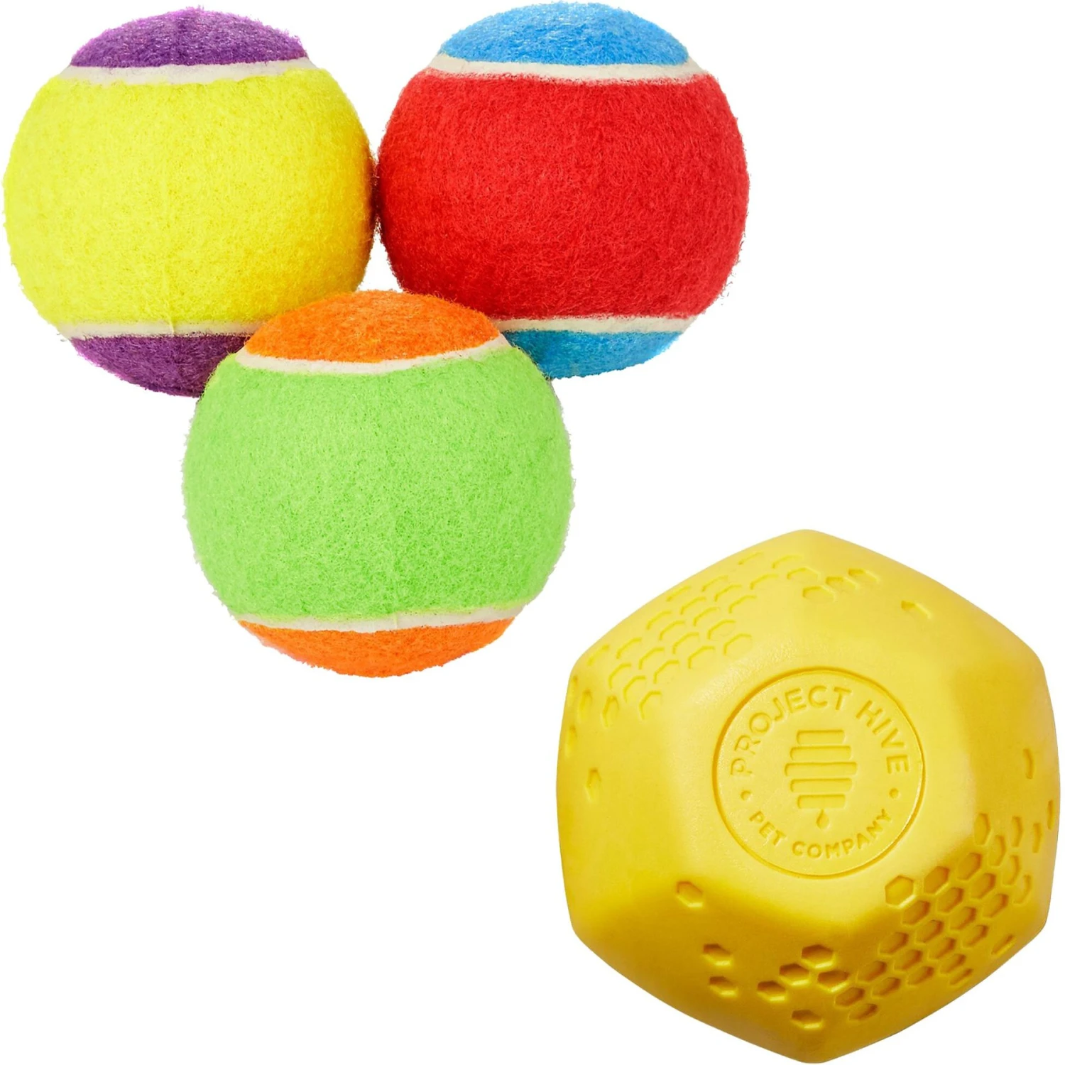 Frisco Fetch Squeaking Colorful Tennis Ball Dog Toy & Project Hive Pet Company Ball Dog Toy