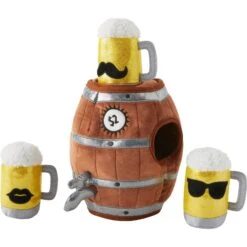 Frisco Beer & Keg Plush Squeaky Dog Toy, 4 Count