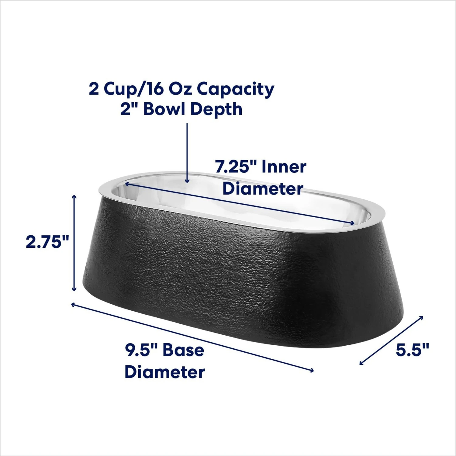 Frisco Long Eared Breed Stainless Steel Dog Bowl, Black, 2 Cup - Image 2