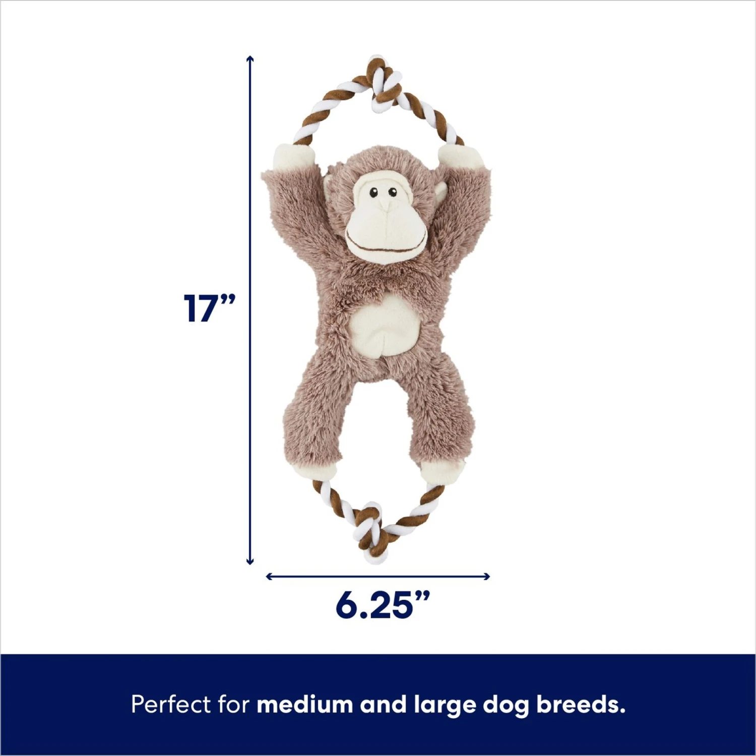 Frisco Monkey Plush With Rope Squeaky Dog Toy & Frisco Cow Plush With Inside Rope Squeaky Dog Toy - Image 3