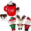 Frisco Holiday Santa's Helpers Plush Squeaky Dog Toy, 3 Count & Frisco Holiday Hot Cocoa Hide & Seek Puzzle Plush Squeaky Dog Toy